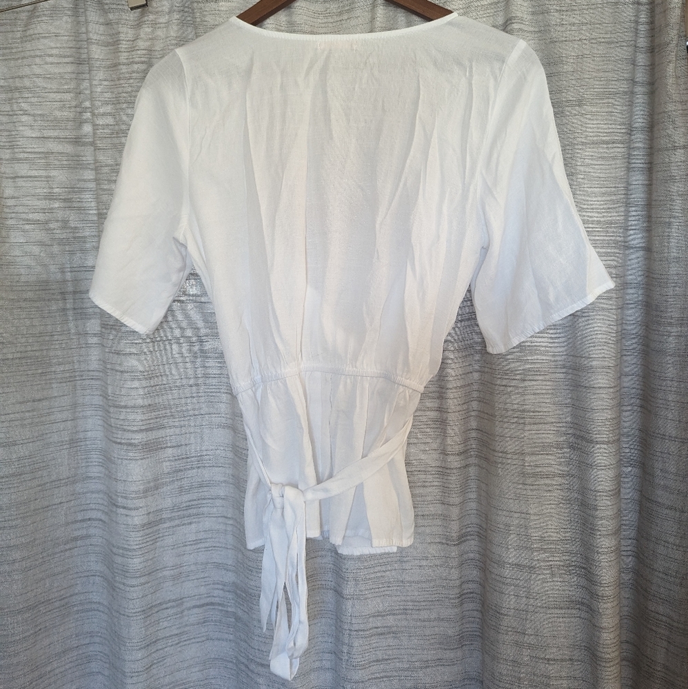 Mi Ami Tie Waist Wrap Front Linen Top - Picture 4 of 5